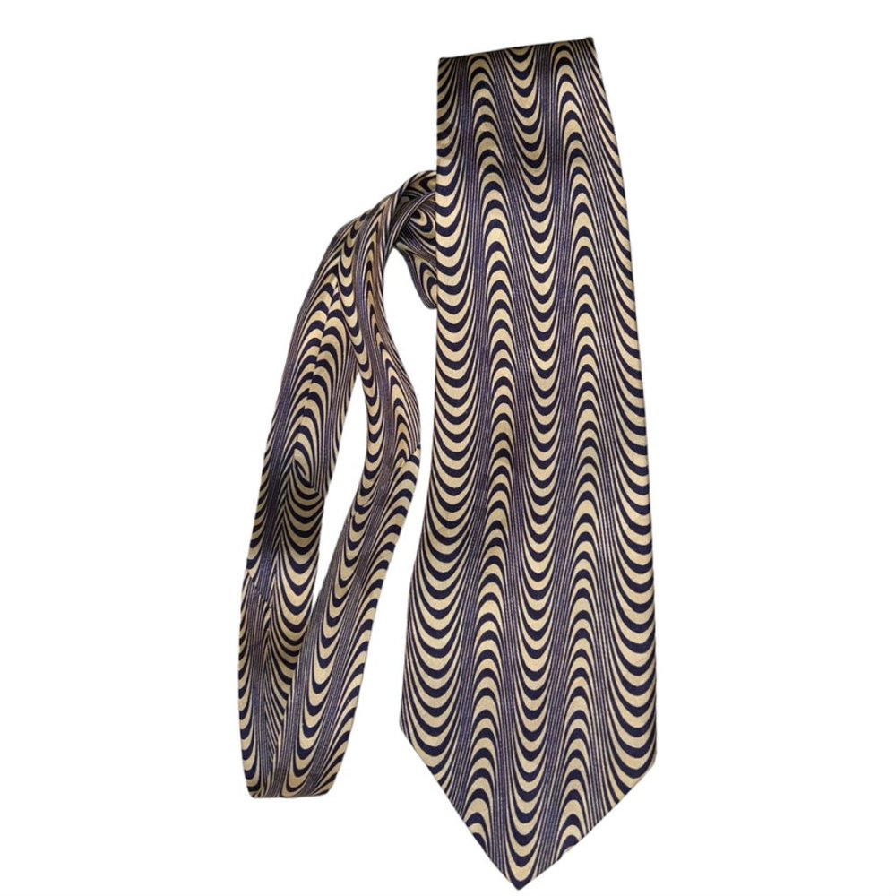 modules Vintage JAPANESE blue cream groovy swirls SILK tie